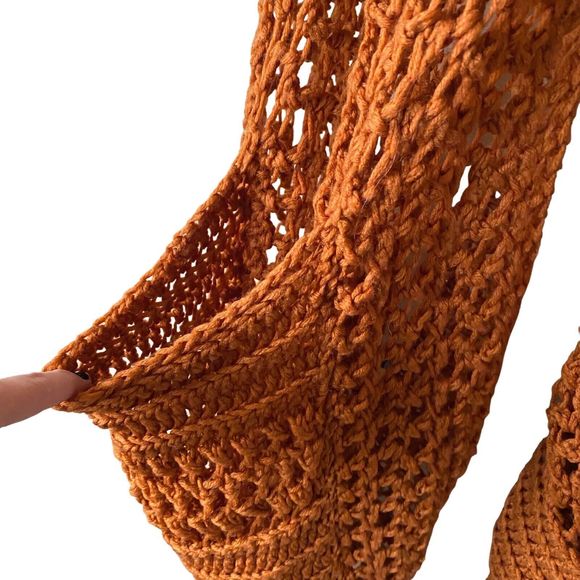 Handmade Knit Scarf With Large Pockets | Rust Orange | One 75”x22” - Picture 3 of 5